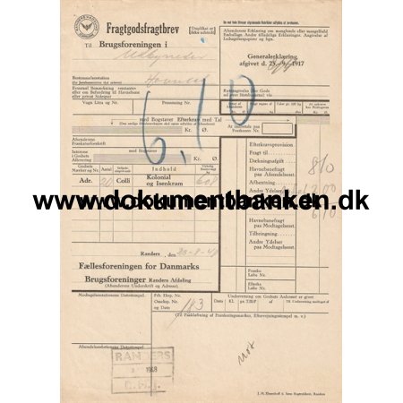 Jernbanefragtbrev, Randers R. H. J. til Havndal, 1948