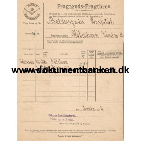 Jernbanefragtbrev, Nrrebro St. til Hvals, 1904