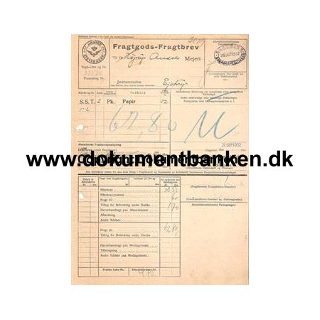 Fragtbrev Slagelse - Sor Amtstidende Bogtrykkeri A/S  - 26 september 1932 - fragtbrev.