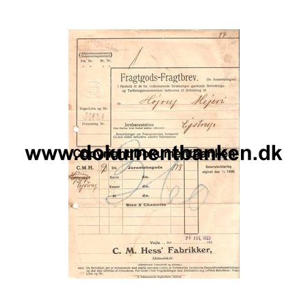 Fragtbrev Vejle til Ejstrup - 26 juli 1923