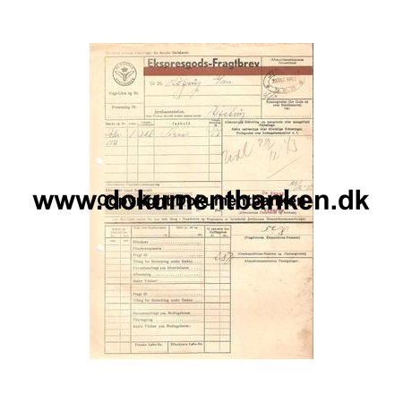 Jyderup til Ejstrup - Ekspresgodsfragtbrev 1943