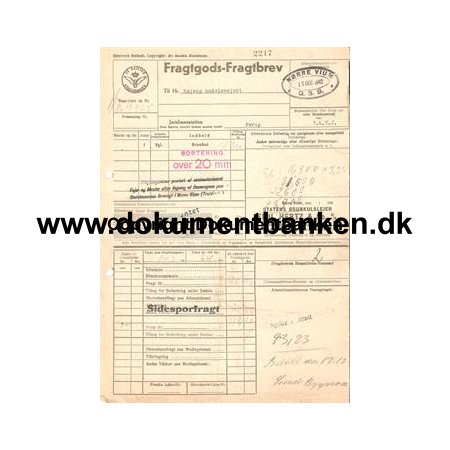 Nrre Vium Fragtbrev  Statens Brunkulslejer  Emil Hertz & Co - 13 december 1942