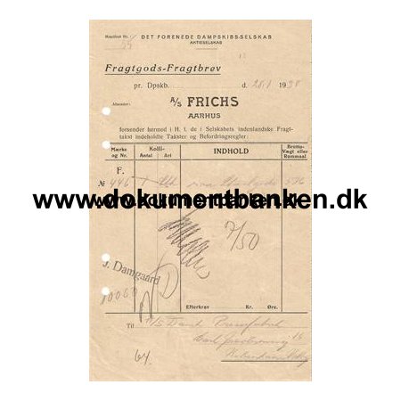 D.F.D.S. Fragtbrev, M/S.  "C. F. Tietgen" 1938