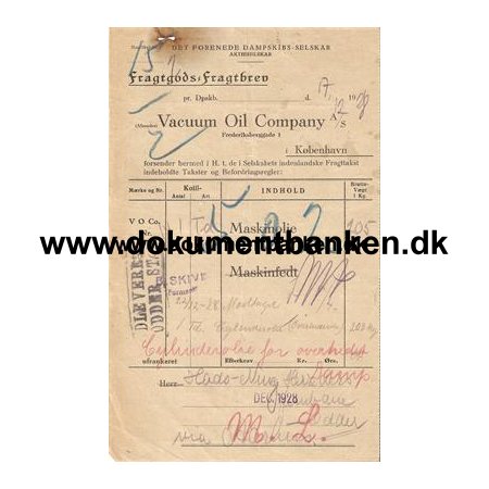 D.F.D.S. Fragtbrev / Hadsnings Herreds Jernbane, Odder 1928
