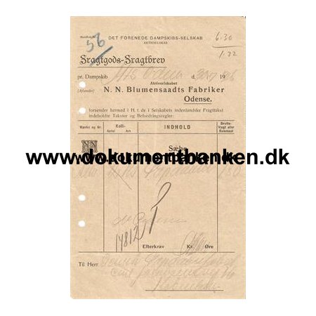 D.F.D.S. Fragtbrev M/S Odense" 1936