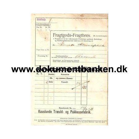 Jernbane, Fragtbrev, Kauslunde til Assens, 1918