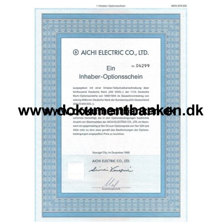 Japan Aktieoption Aichi Electric Co. Ltd. 1989