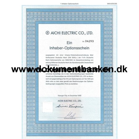 Japan Aktieoption Aichi Electric Co., Ltd. 1989