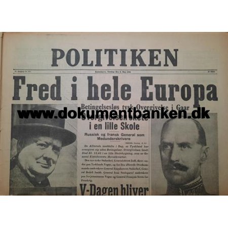 Politiken, Avis, Fred i Europa, 8 Maj 1945