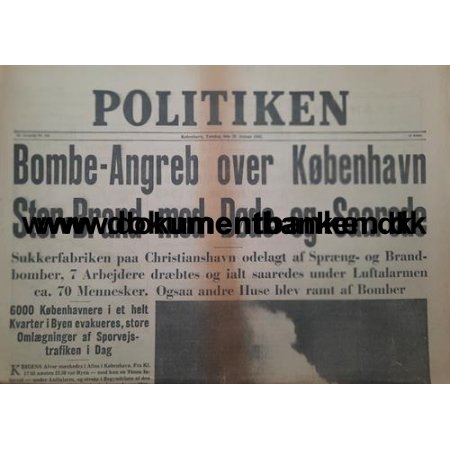 Politiken, Avis, 1. Bombning af Sukkerfabrikken, Christianshavn, 1943