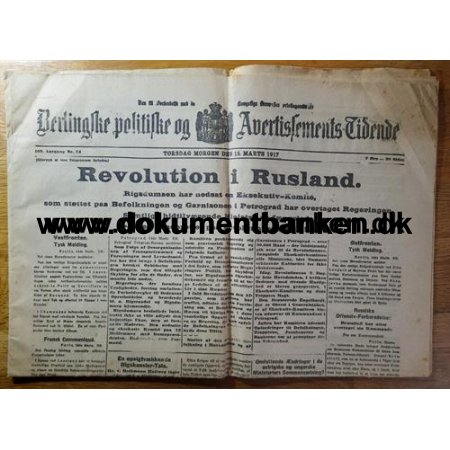 Revolution i Rusland, Berlingske Tidende, Avis, 1917