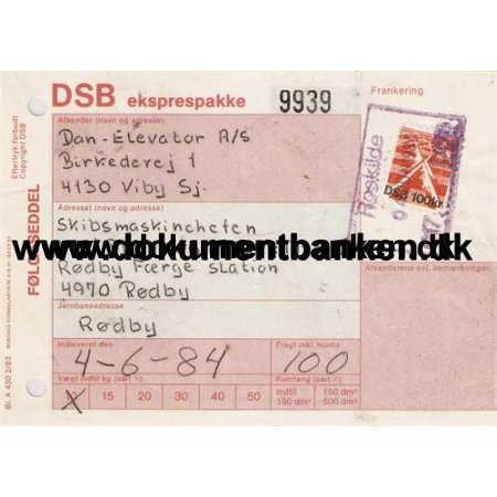 DSB Eksprespakke Roskilde 1984