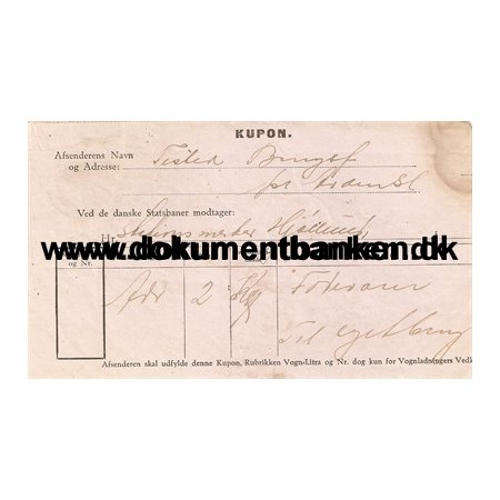 Kvitterings kupon for fragtbrev Arden til Rrbk 1931