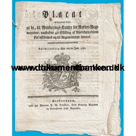 1788 Placat, Munderingskamre for Rytterregimenterne