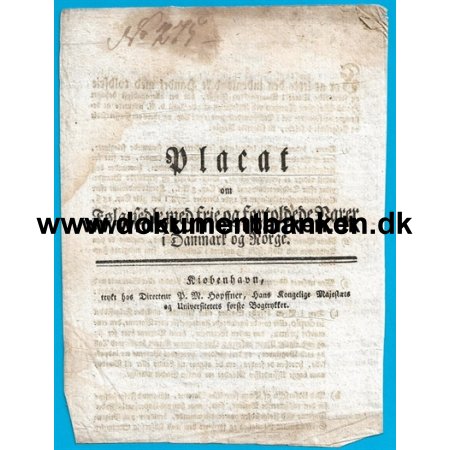 1794 Placat, Flgeseddel med frie og fortoldede varer