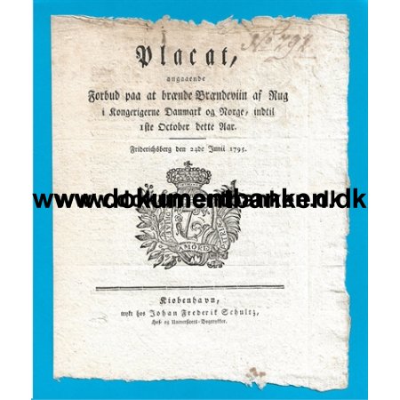 1795 Placat, Forlngelse af forbud mod udfrsel af kornvarer 