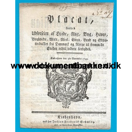 1795 Placat, Forbud mod udfrsel Kornsorter