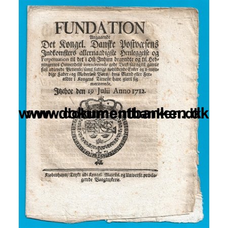 1712, Fundation, Angende Ostindien og Postvsenet