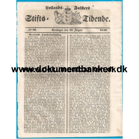 Lollands Falsters Stiftstidende, Avis, 18 august 1840