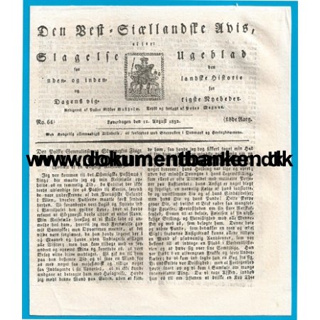 Den Vest Sjllandske Avis / Slagelse Ugeblad, 11 August 1832