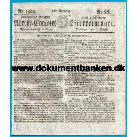 Kbenhavns Adressecontoirs Efterretninger, Avis, Nr 86 17 marts 1800