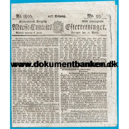 Kbenhavns Adressecontoirs Efterretninger, Avis, Nr 93. 21 marts 1800