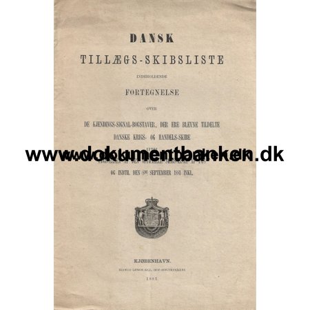 1881 Skibsliste, Kendingssignaler for danske skibe.