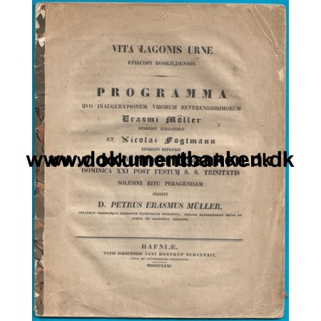 Vita Lagonis Urne, Episcopi Roskildensis, Programma, 1831