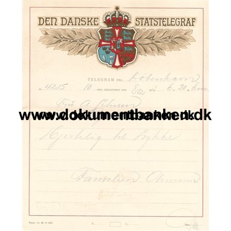  Telegram, Den Danske Statstelegraf, 1920