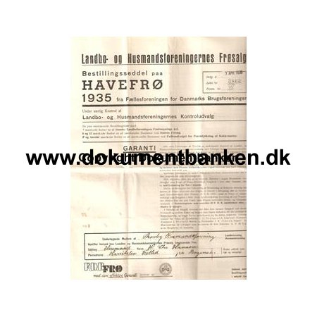 F.D.B. Fr Landbo- og Husmandsforeningernes Frsalg Bestillingsseddel 1935