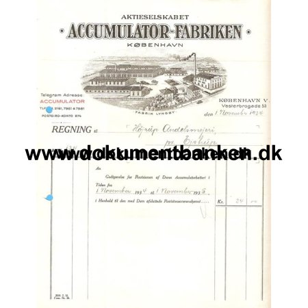 Lyngby, Accumulator, Fabrikken, Faktura, 1934