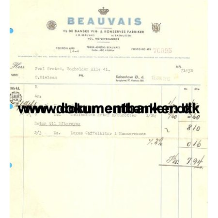 Beauvais Lyngbyvejen 97, 2100 , Faktura, 1939