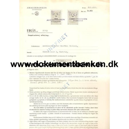 Amagerbanken, Dokument, Udln, 2 X 70 re stempelmrker, 1967