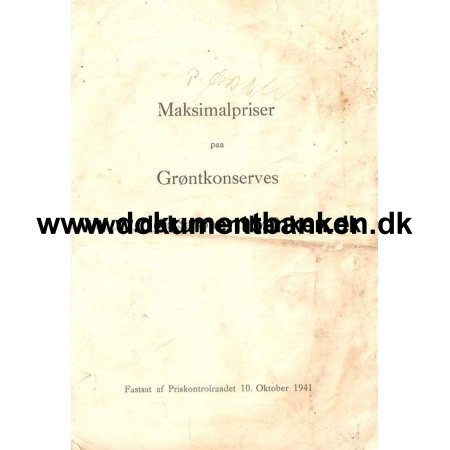 Maksimalpriser for Grntkonserves, 1941/1942