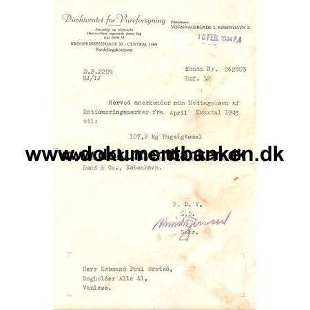 Direktoratet for Vareforsyning, Skrivelse, 1944