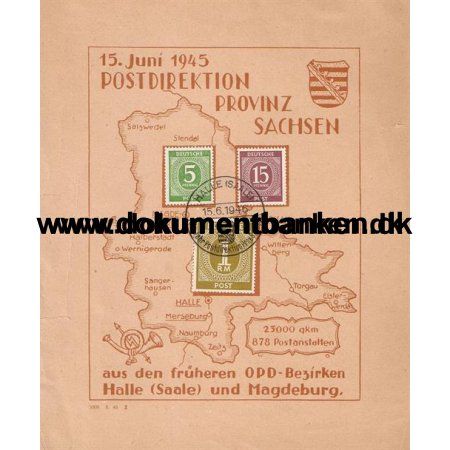 Postdirektion Provinz Sachsen, Tyskland, Dokument, 1945