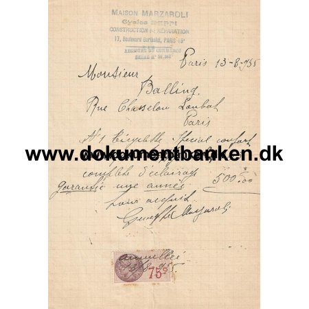 Frankrig, Dokument, Stempelmrke, 1935