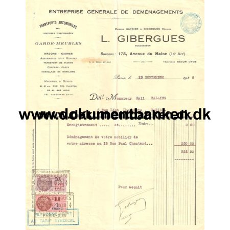 Frankrig, Dokument, Stempelmrke, 1938