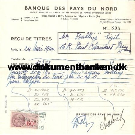 Frankrig, Dokument, Stempelmrke, 1940