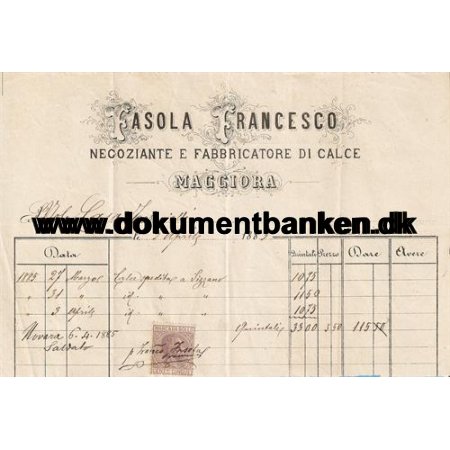 Italien, Dokument, Afgiftsmrke, Maggiora, 1885