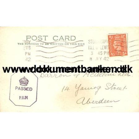 Isle of Lewis, Stornoway, Censur kort, 1942
