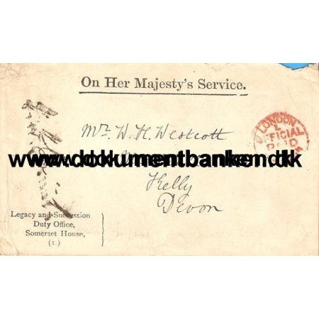 O.H.M.S. England, Kuvert, 1893