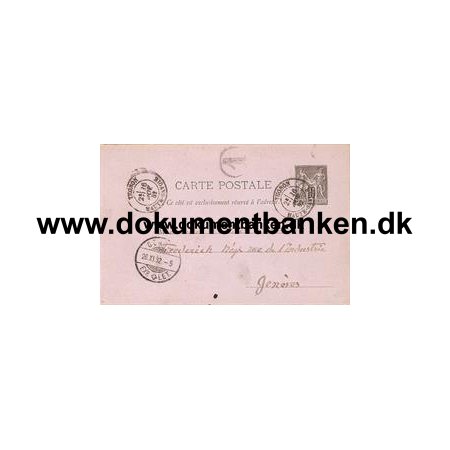Carte Postale Thonon til Geneve Schweiz 25 november 1882