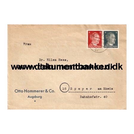 Tyskland. Brief nach Speyer. 4 + 8 Pf. 1944