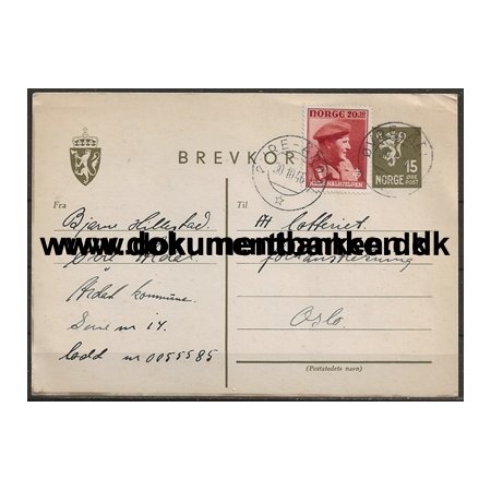 Brevkort H-7 Lotteriet Norge 1946