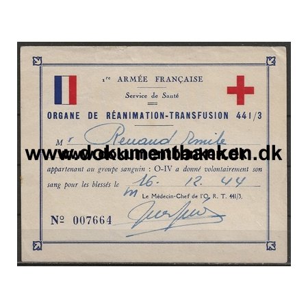 Arme Francaise Organe de Reanimation-Transfusion 441/3 1944