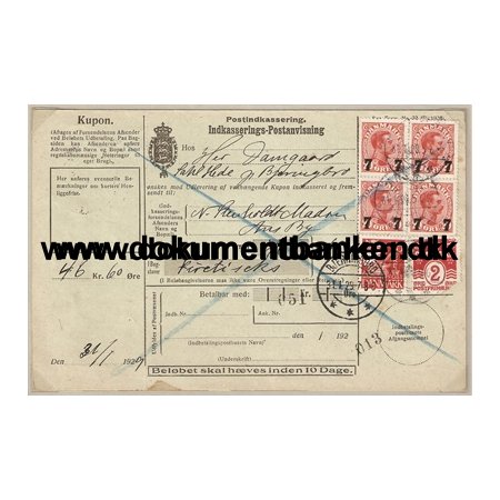 Postanvisning Fra Bjerringbro til Ansby 21 januar 1929