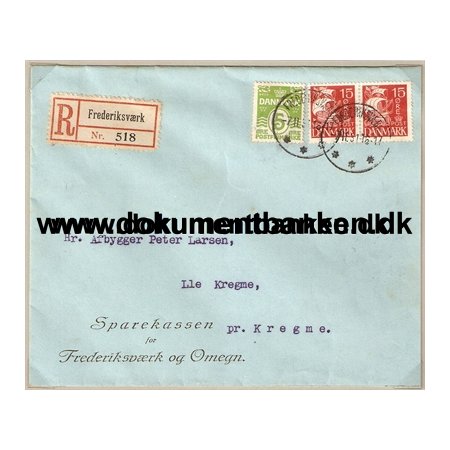 R-brev fra Sparekassen for Frederiksvrk og Omegn. Frederiksvrk  til Lille Kregme. 7 november 1931