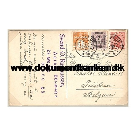 Rasmussen, Svend O. Postkort sendt fra Aarup til Belgien 29 april 1928
