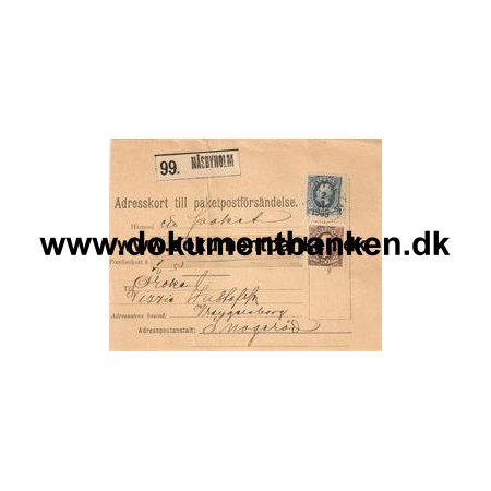 Nsbyholm. Adresskort till paket. 1908